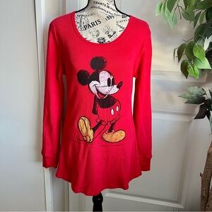 Disney Store Mickey Mouse Thermal Waffle Knit Long Sleeve Top Red Sz M
